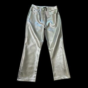 New! 7 For All Mankind Metallic Silver Faux Leather Pants